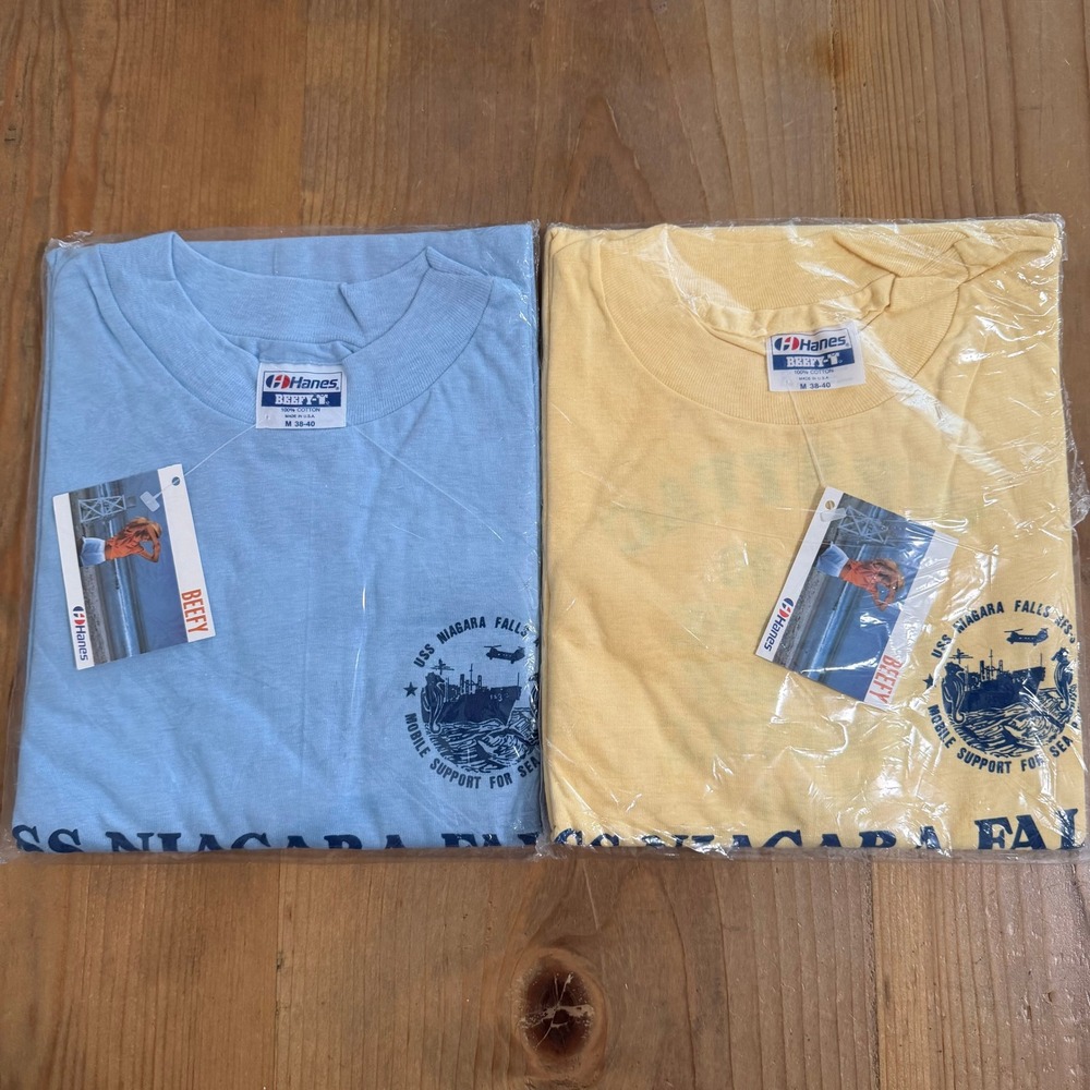 Vintage Hanes Beefy-T USS Niagara Falls AFS-3 T-Shirts Lot USA Made NWT Medium